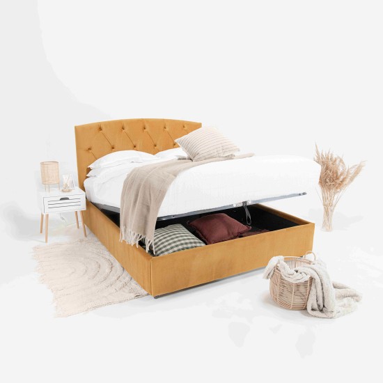 Pat tapitat CHESTER cu somiera rabatabila si spatiu de depozitare